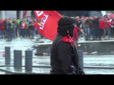 Brussels police fire water-cannon at anti-austerity protest