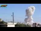 Aftermath of air strikes in Syria's Idlib which killed 26