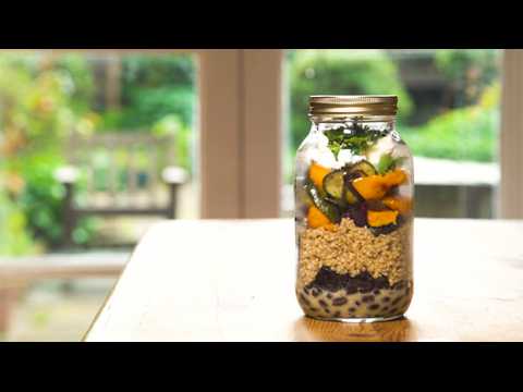 Roasted vegetable and feta jar salad