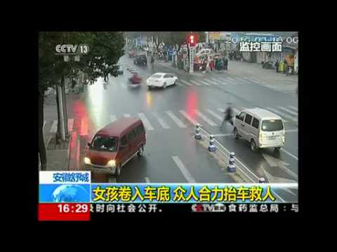 Surveillance footage shows teenage girl being run over by bus, rescued by bystanders