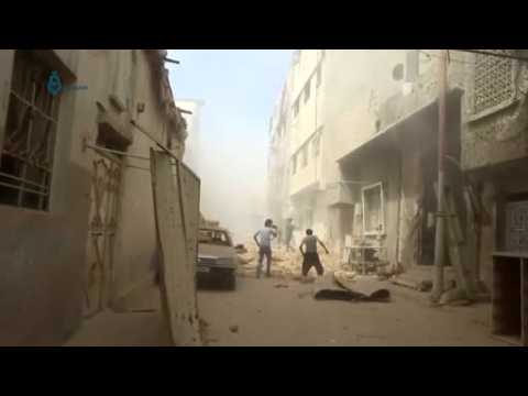 Destruction after air strike in Douma - amateur video