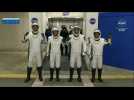 SpaceX team on their way to the Crew Dragon capsule