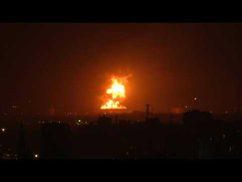 Depot on fire near Israel gas complex as seen from Gaza City