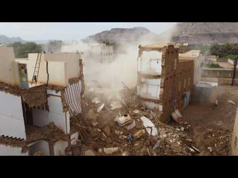 Aerial images show destruction following flash floods in Yemen's Tarim