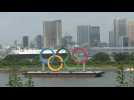 Olympic rings in Tokyo harbour on day three of Tokyo 2020