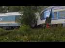 Emergency services work at the scene of the Czech train crash