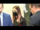 Olympian Tsimanouskaya arrives for press conference in Warsaw