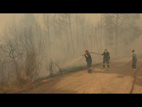 Firefighters try to contain wildfire destruction on Greek island