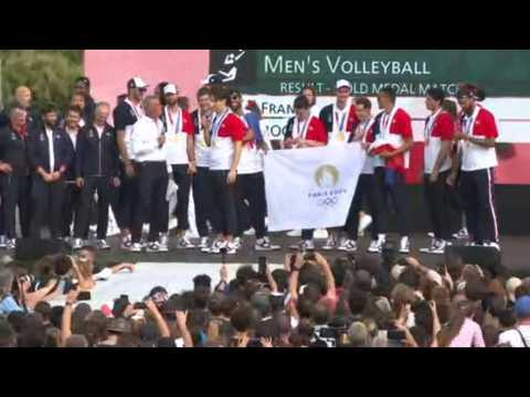 French Olympic medalists celebrate victory in Paris