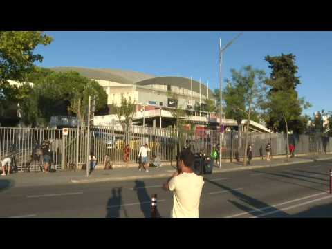 Scene outside Camp Nou in Barcelona after announcement that Messi will leave club