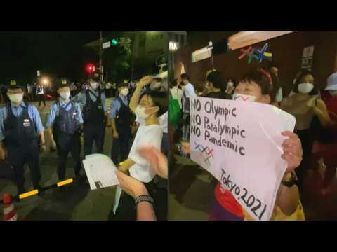 Anti-Olympics protesters gather outside Tokyo stadium