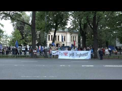 Pro-EU demonstration outside Poland Constitutional Court ahead of EU law ruling