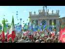 Trade unions hold anti-fascist protest after attack on union HQ in Rome