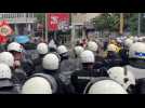 Police push back a group of EuroPride protesters in Serbia