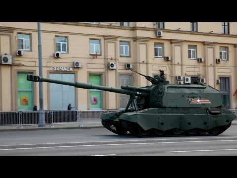Military vehicles head towards Red Square in Moscow ahead of WW2 parade
