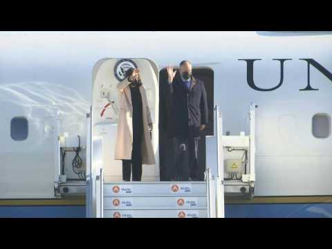 US Vice President Kamala Harris lands in Paris