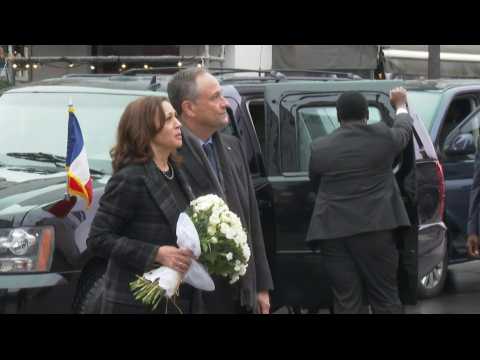 Kamala Harris lays flowers in tribute to victims of 2015 Paris terror attacks