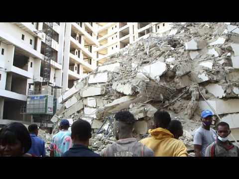 Body taken away at scene of Lagos high-rise collapse