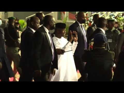 Nigeria President and VP arrive at ruling party APC primaries for 2023 election candidate