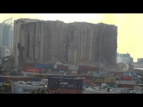 Beirut's blast-damaged grain silos partially collapse