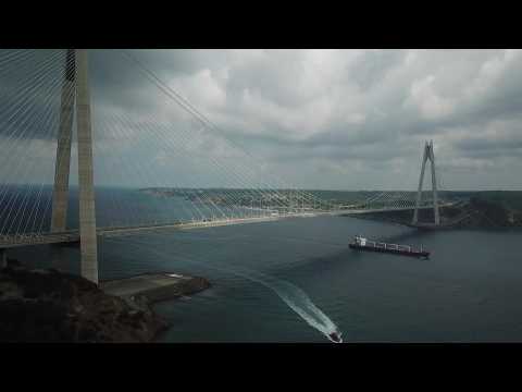 Aerial images of first Ukrainian grain shipment entering Bosphorus en route to Lebanon