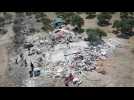 AERIAL SHOTS of ravaged remains of house destroyed by Russian air strike in Syria's Idlib
