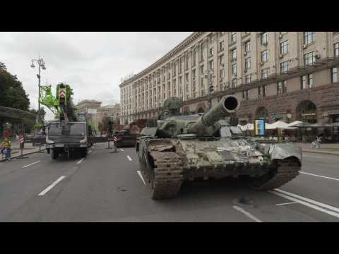 Destroyed Russian tanks displayed in Kyiv ahead of Independence Day