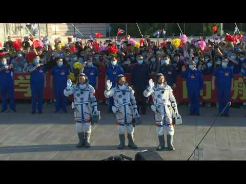 Chinese astronauts bid farewell ahead of launch to new space station