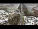Aerial images of cars lining up in Ukraine to cross to Poland