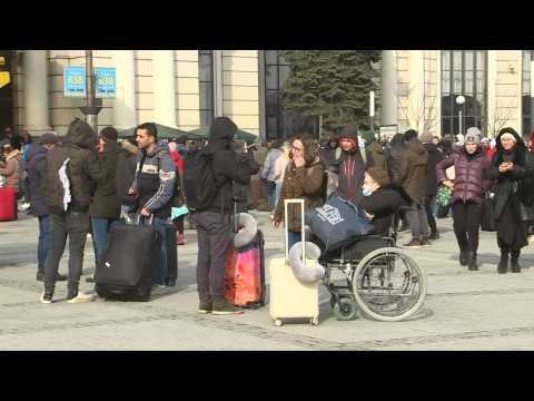 Images of the train station in western Ukrainian city of Lviv