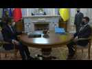 French President Macron arrives for talks with Ukraine's Zelensky