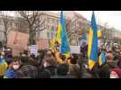 Ukrainians in Berlin demonstrate in front of the Russian embassy