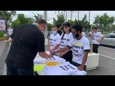 Tennis: activists hand out "Where is Peng Shuai?" t-shirts outside Melbourne Park