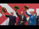 German SPD celebrates narrow win at general election