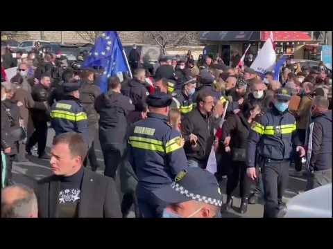Supporters of Georgia's jailed ex-president Saakashvili gather in front of court