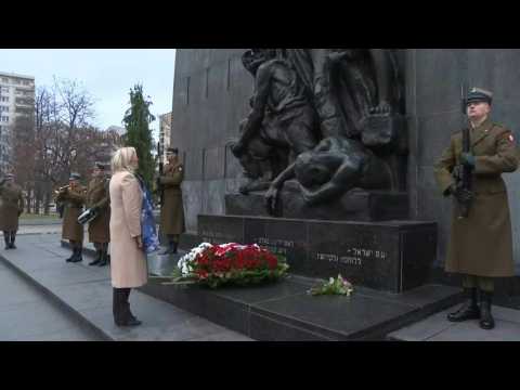 French far right presidential candidate Marine le Pen pays tribute to Warsaw ghetto victims