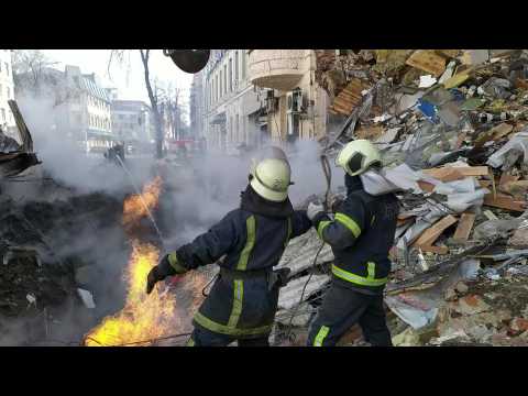 Residential building damaged after shelling in Kharkiv