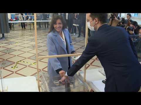 French socialist candidate Hidalgo votes in presidential election