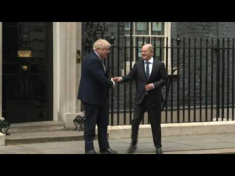 Germany's Olaf Scholz is welcomed to 10 Downing Street by British PM Johnson