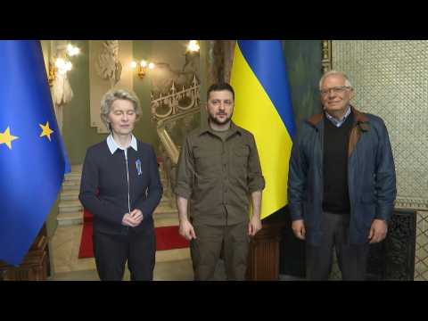 Ukraine's Zelensky meets EU chief Ursula von der Leyen and Josep Borrell in Kyiv