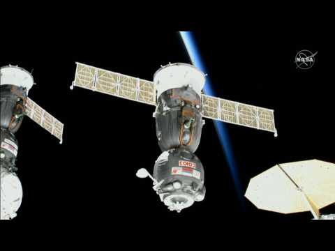 Soyuz spacecraft undocks from ISS with US-Russian crew aboard
