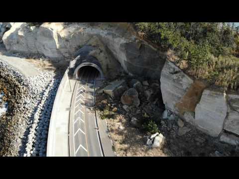 Boulders near tunnel after powerful quake in Japan