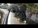 Boulders near tunnel after powerful quake in Japan