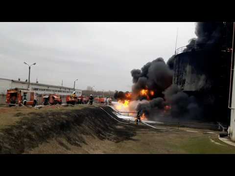 Firefighters put out fire at Russian fuel storage depot after 'Ukrainian air strike'