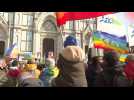Ukrainian flags fly at anti-war protest in Florence, Italy