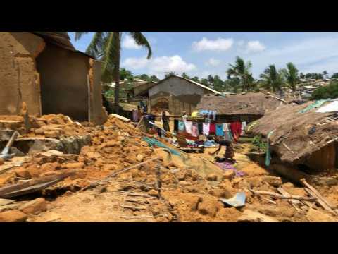 Destroyed houses in northern Mozambique in wake of Cyclone Gombe