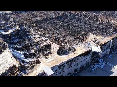 Drone footage shows destruction in town of Stoyanka near Kyiv