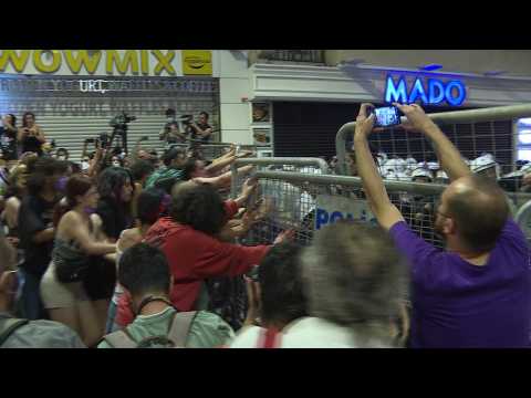 Clashes during a protest against Turkey's exit of treaty combatting violence against women