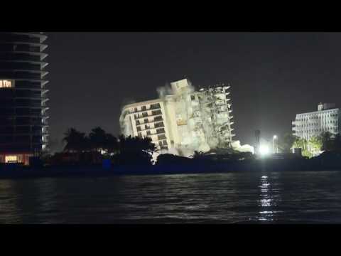 Rest of collapsed Florida apartment block demolished ahead of tropical storm