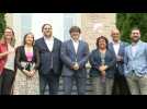 Recently released Catalan separatists visit former leader Carles Puigdemont